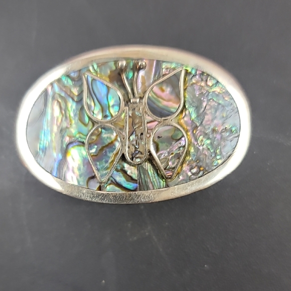 Source Unknown Accessories - Abalone Shell Butterfly Oval Women's Belt Buckle Silver Tone
